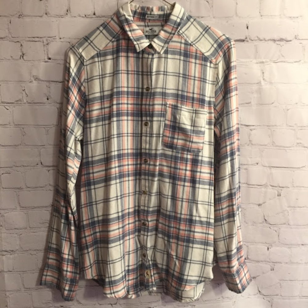 Hollister Women's Boyfriend Fit Plaid Flannel Long Sleeve Shirt Size Small